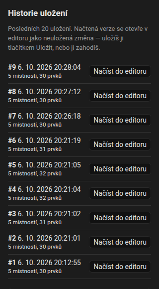 Seznam historie s uloženými revizemi