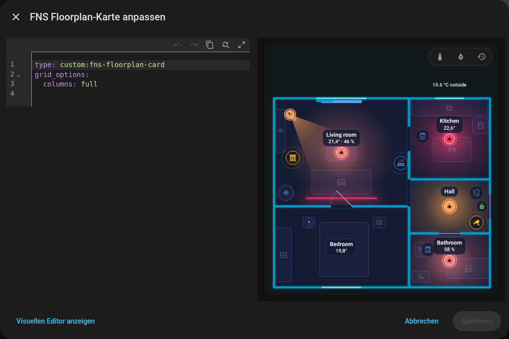 Der YAML-Editor der Karte