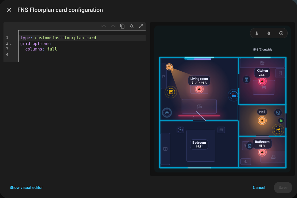 The card's YAML editor
