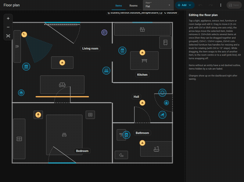 Adding a light from the Add menu and placing it on the plan.