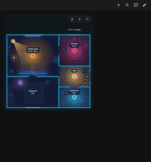 Opening the panel, setting a light's brightness and closing it.