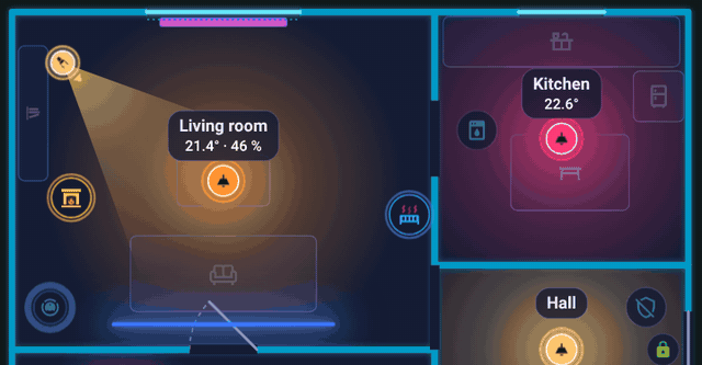 The robot leaves the dock, drives through the passage into the kitchen and returns to the dock.