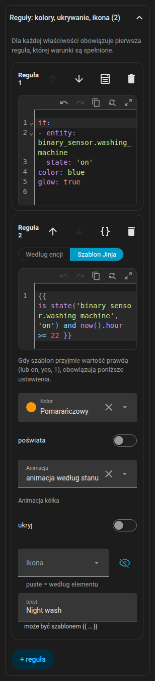 Jedna reguła otwarta jako YAML w nagłówku reguły
